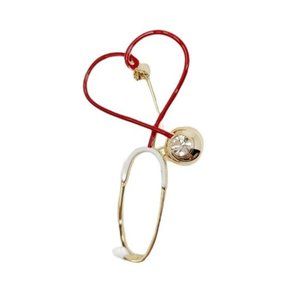 Red Gold Stethoscope Nurse Doctor Care Pin Brooch